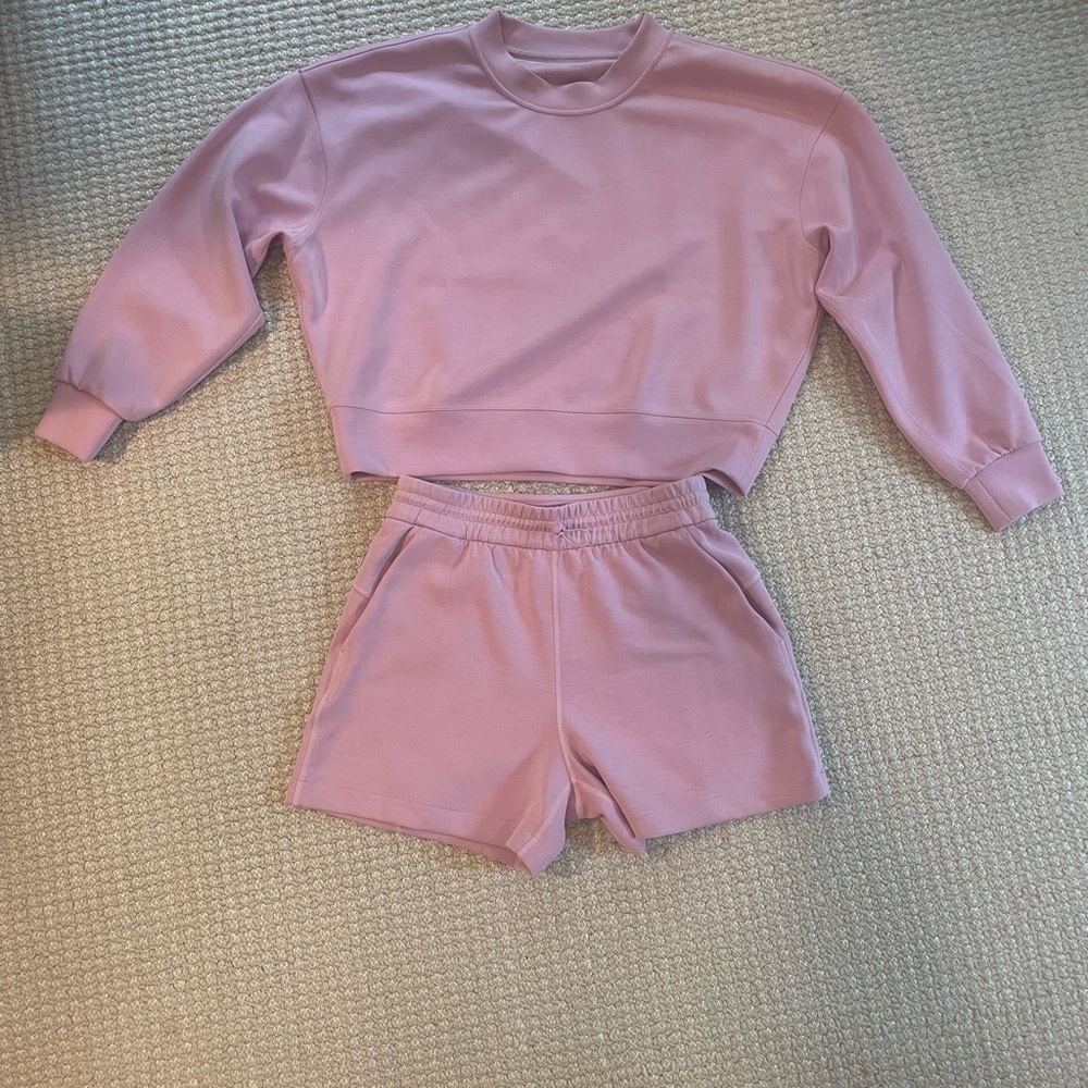 Pink Lululemon Sweatshirt and Shorts Set